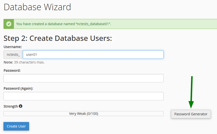 Creación del usuario MySQL