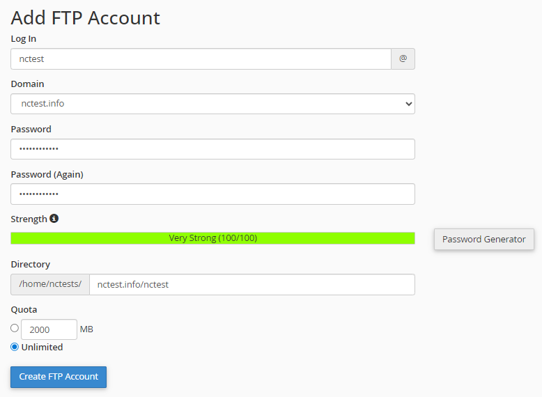 Creación de una cuenta FTP