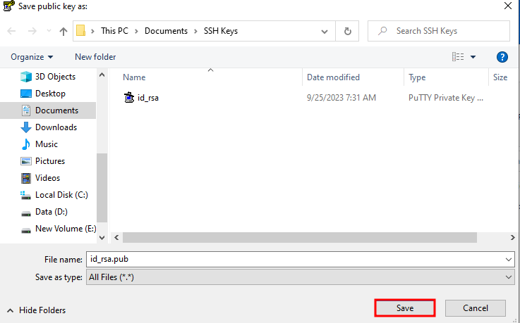 Sauvegarde de la clé publique