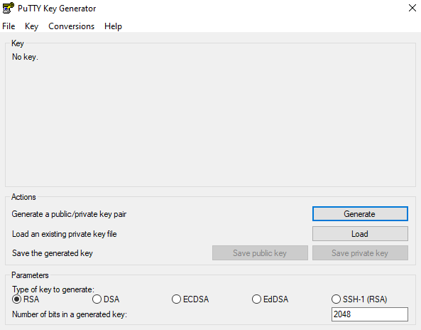 PuTTYgen main interface