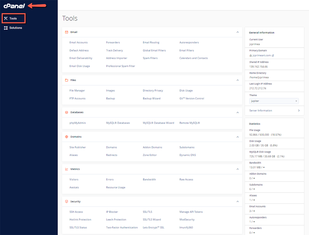 cPanel Jupiter Interface